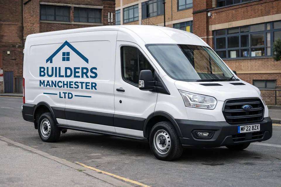 Builders Manchester Ltd branded van parked on a Manchester street